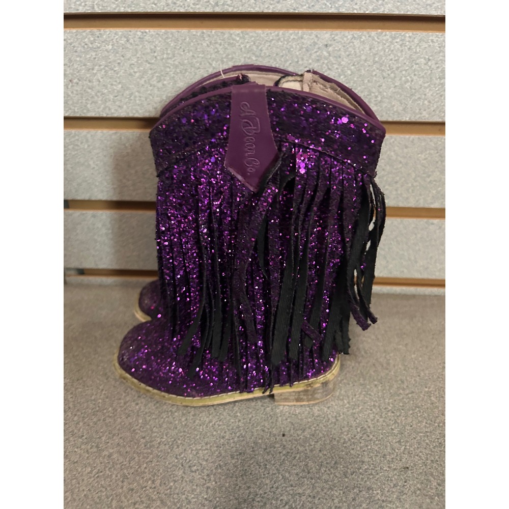 A Bean Co Kids Purple Glitter Fringe Cowboy Boots Western Side Zip Size 6 fit 8
